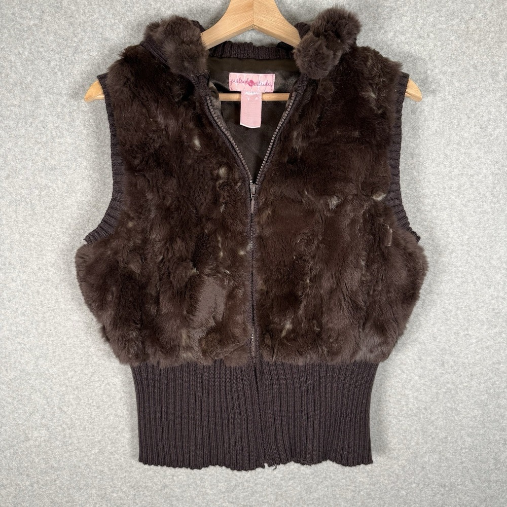Rabbit Fur Vest Womens Large‎ Vintage Eastside Westside Full zip Cropped Fitted